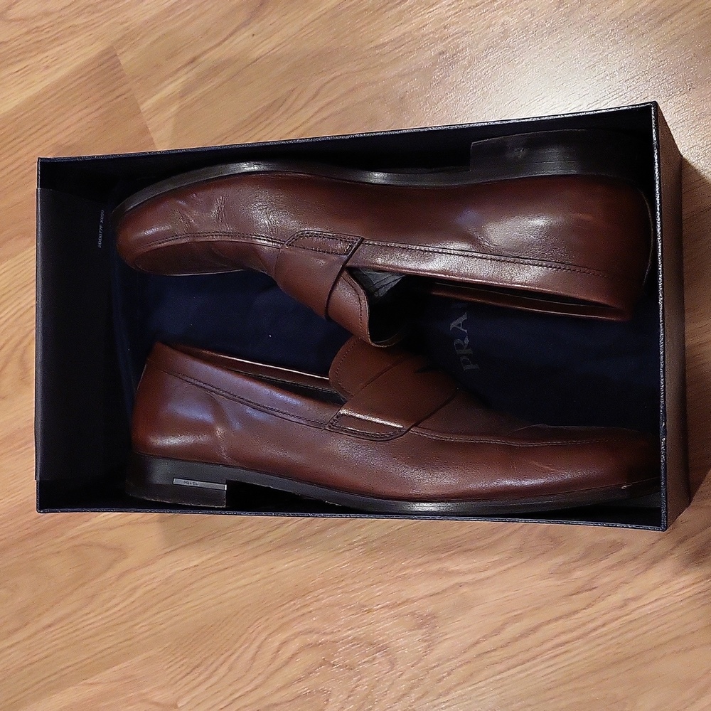 PRADA Brown Leather Penny Loafers 2DB077 Size 11 - Picture 7 of 8
